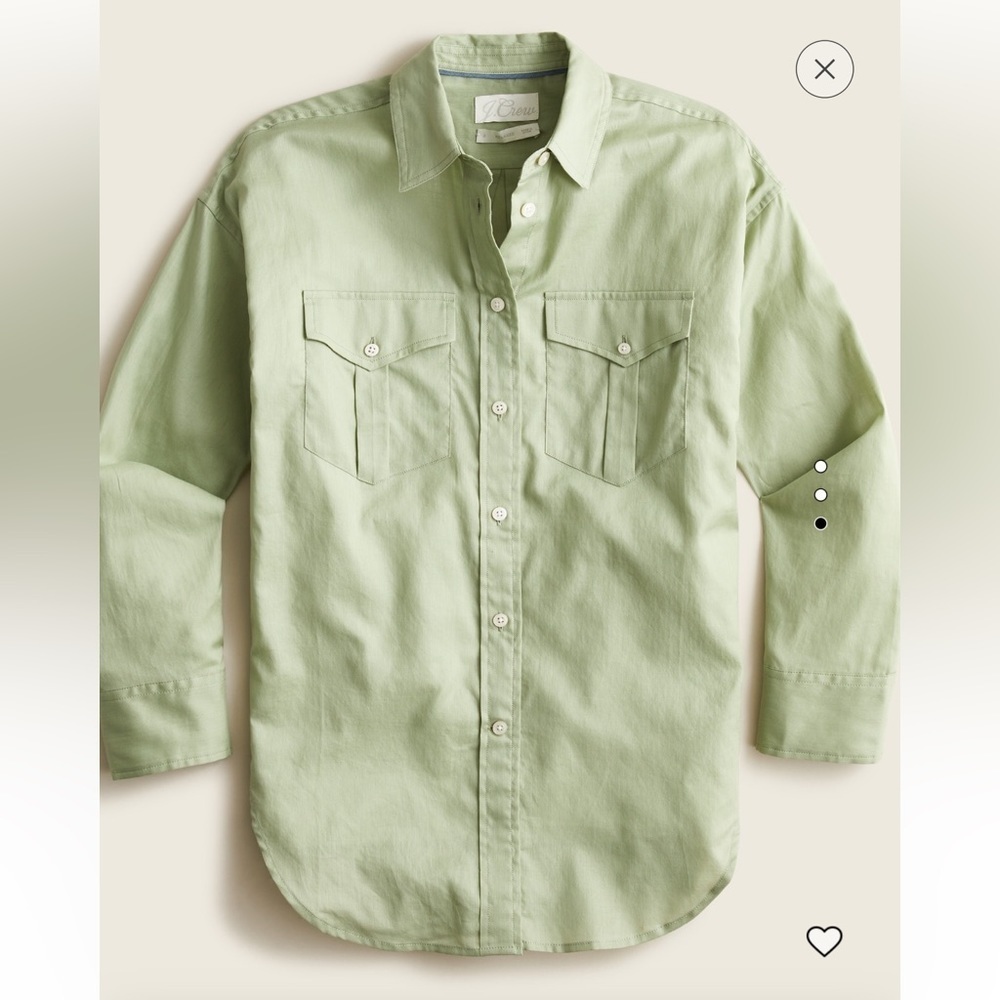 J.Crew Faded Pistachio Green Herringbone Twill Utility Shirt Relaxed Fit